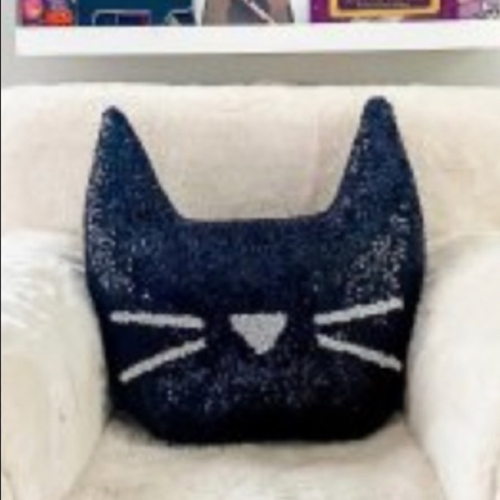 PB Teen Black sequin cat throw pillow.